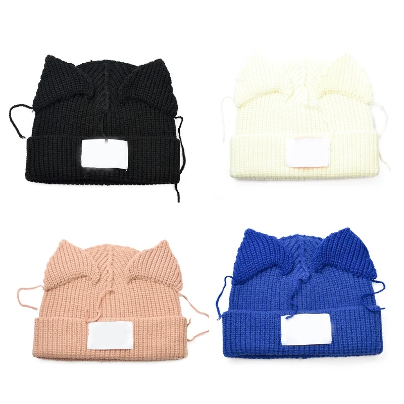 

Модная шерстяная шапка 094B с надписью «кошачьи уши», стрейчевая шапка, вязаная шапка, подходящая ко всему ярмарка, модель унисекс