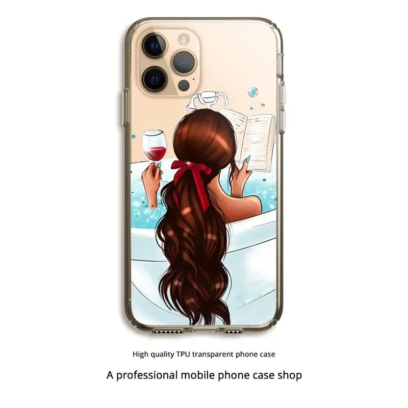 

Beautiful Black Sexy Girle Phone Case Clear Cover For Iphone 5 6 7 8 11 12 Plus XR X XS SE2020 11/12PRO Max Transparent Cases