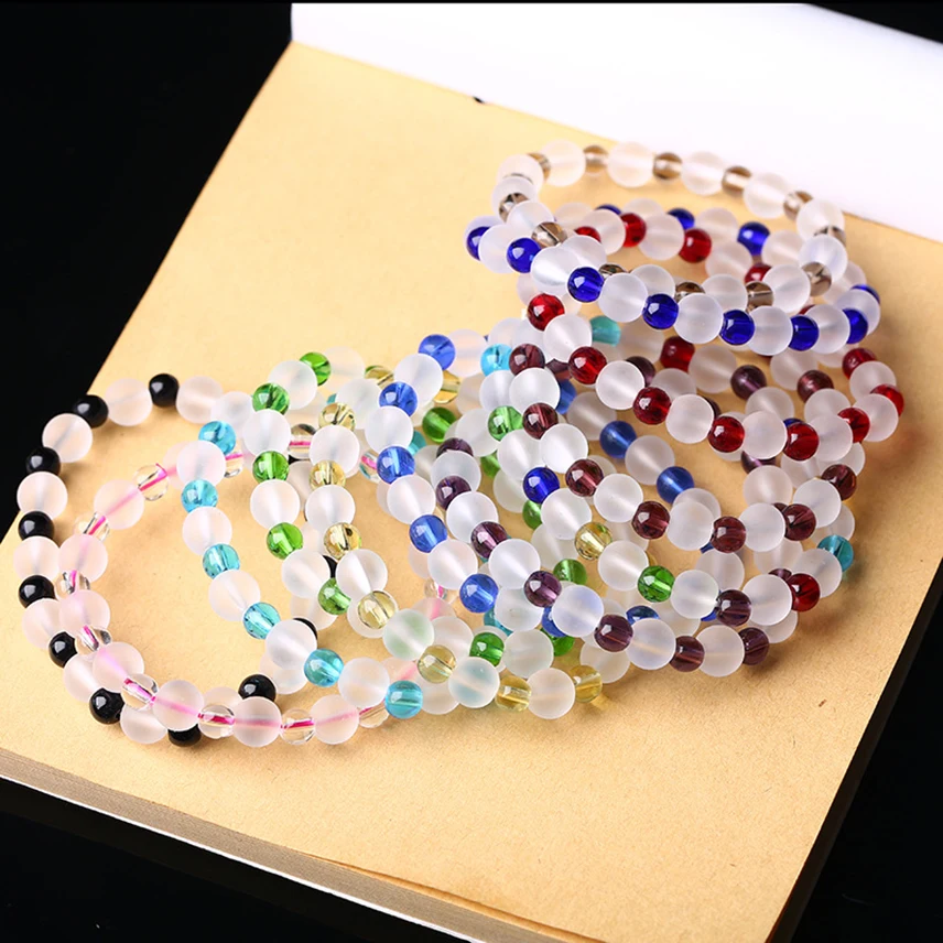 

Natural Crystal Bracelet Women Men Glass Matte Stone Bead Bracelet Bangles Handmade Fine Jewelry New Year Lovers Gift 8mm