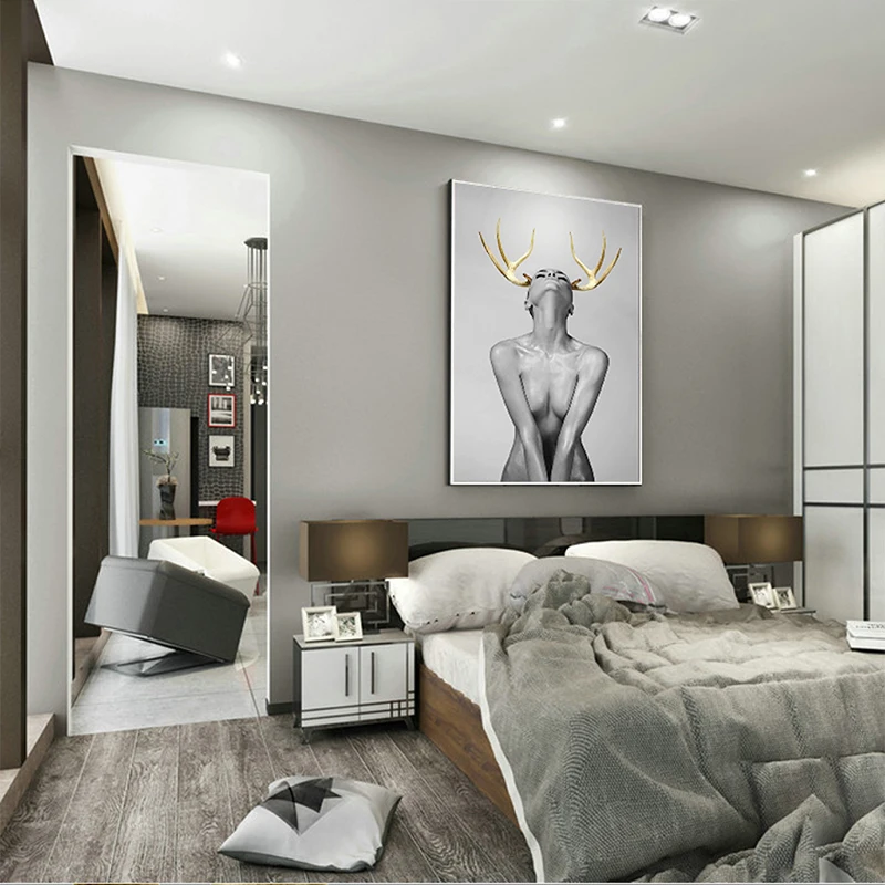 

Modern Simple Fashion Sexy Golden Deer Canvas Painting Art Printing Poster Pictures Wall Bedroom Living Room Home Decoration