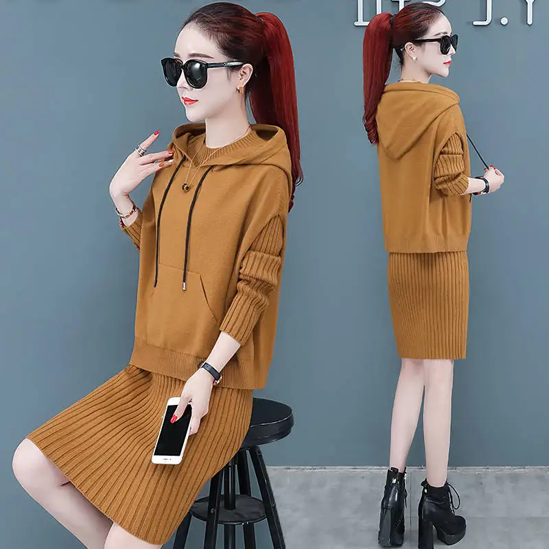 Новый стиль уличная мода вязаный комплект из двух предметов с длинным рукавом