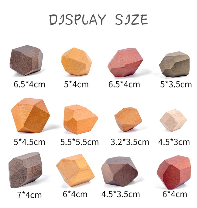 

15pcs Children's Wooden Colored Stone Jenga Building Block Educational Toy Creative Nordic Style Stacking Game Rainbow Toy Gift