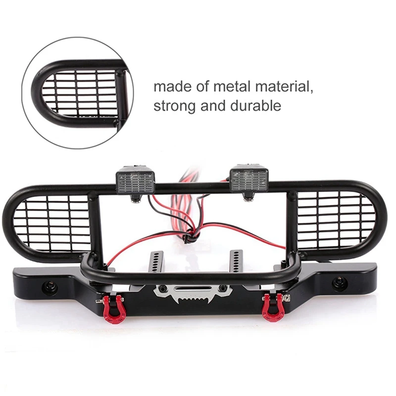

Metal Front Camel Trophy Bumper and Light with Metal Rear Bumper and Trailer Hitch for 1/10 RC Crawler Car Traxxas TRX4