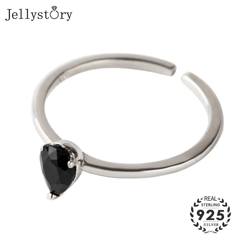 Jellystory 925 Серебряные кольца для женщин с капли воды Форма обсидиан драгоценный