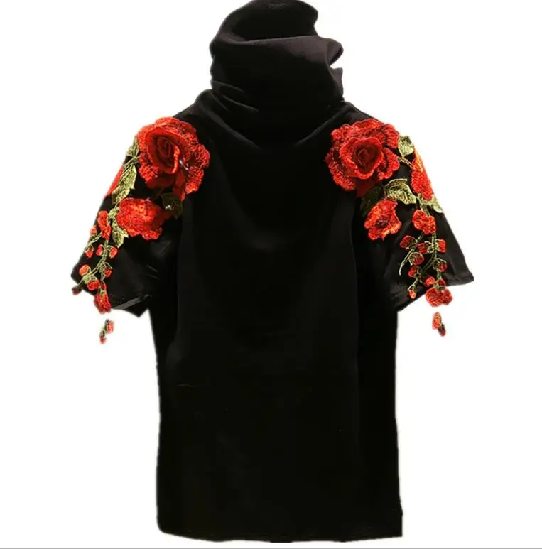 Женская Черная футболка с длинным рукавом и V образным вырезом|Футболки| |