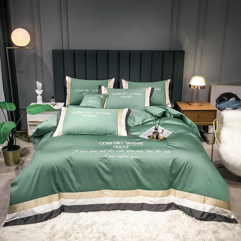 

High-grade 60 long-staple cotton four-piece cotton cotton European naked sleeping bed hat solid color bedding