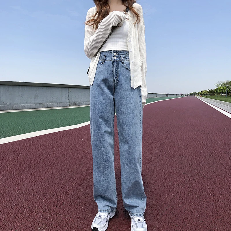 

2022 Spring/summer Jeans Women's straight leg, loose waist, wide leg jeans high waist jeans vintage streetwear blue jeans women