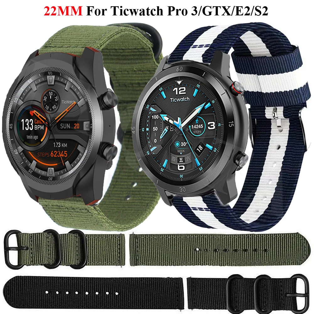 

Ремешок нейлоновый холщовый для Ticwatch Pro 3, 22 мм, GPS-трекер для Ticwatch Pro 2020/GTX/E2/S2, мужской сменный спортивный браслет
