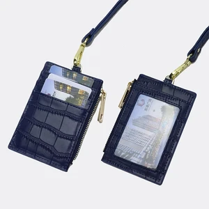 Мужская и женская кредитница из воловьей кожи на молнии с инициалами под заказ, с узором под кожу крокодила и ремешком, портмоне для удостоверения личности