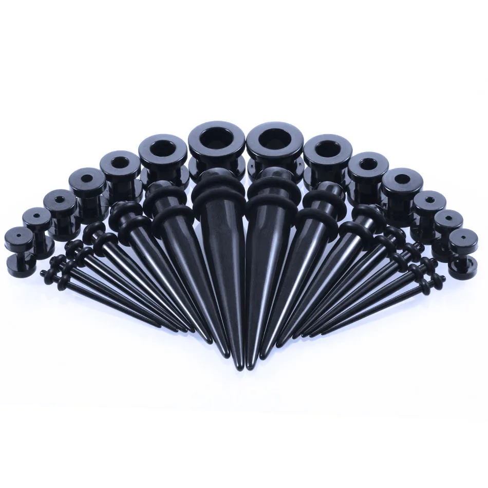 Black UOTOP, 28 шт./лот, серьги для ушей, 12 г-10 мм, акриловые расширители для ушей, наборы, ушные носилки, пробки для ушей, тоннели, пирсинг, ювелирные изделия - Окраска металла: Black