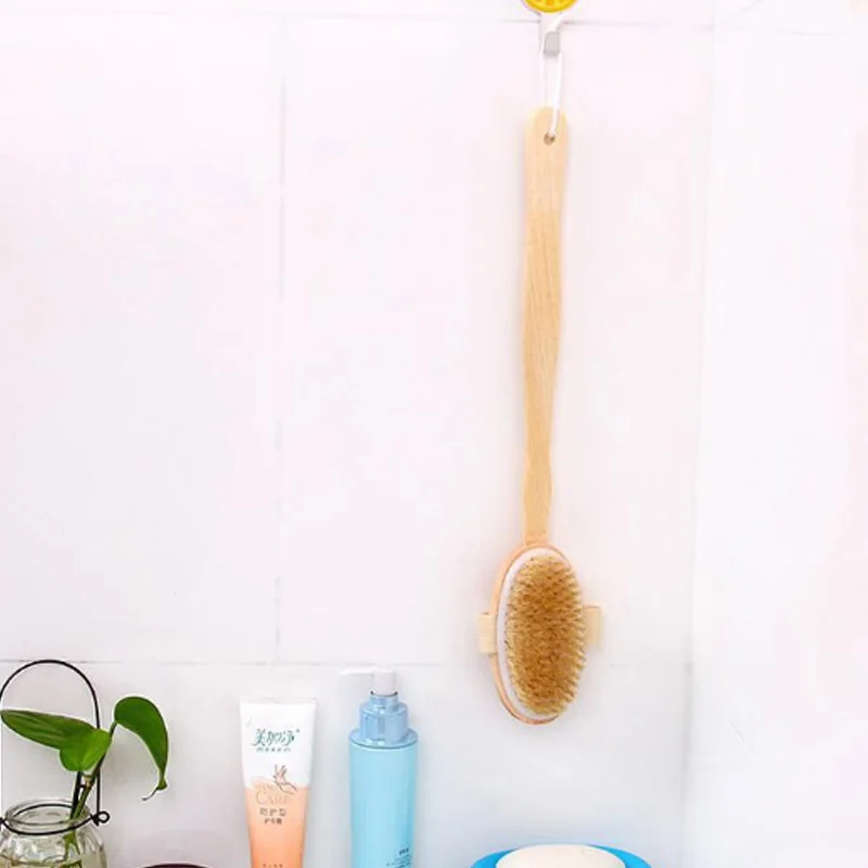 

Wooden Bath Brushes Long Handle Hair Brush Bath Soft Fur Rubbing Back Sponge Shower Skin Brush Bathroom Body Wash Foot Scrubber