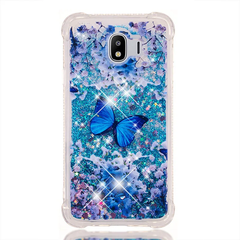 Blue Butterfly Блестящие жидкие зыбучие пески Чехлы для samsung Galaxy J4 J6 J3 J7 J2 Pro J4+ J6 Premium J400F J120 J510 J710 задняя крышка - Цвет: Blue Butterfly