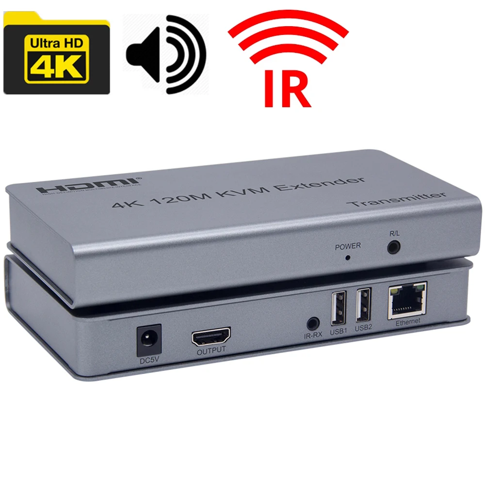 

4K 120M HDMI-совместимый KVM-удлинитель через RJ45 Ethernet Cat5e/6 кабелей TX RX Поддержка USB мышь удлинитель клавиатуры с сенсорным экраном