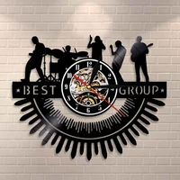 heavy metal music band wall clock rock band silhouettes wall art rock roll drums melody concert live show vinyl record clock