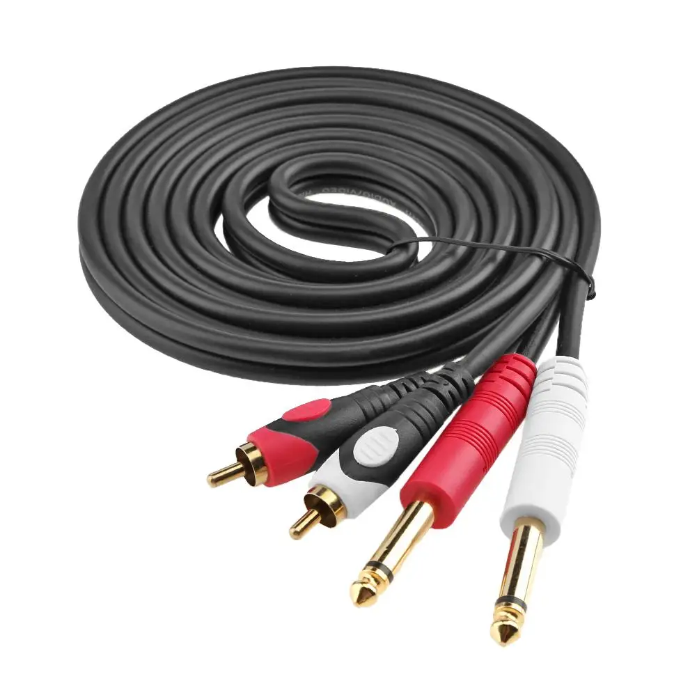Аудиокабель с 2RCA на 2 штекерами 6 35 мм позолоченный кабель Aux для гитарного