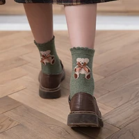 a pair of cute cartoon womens pure cotton socks cute fashion bow bear socks pure cotton socks