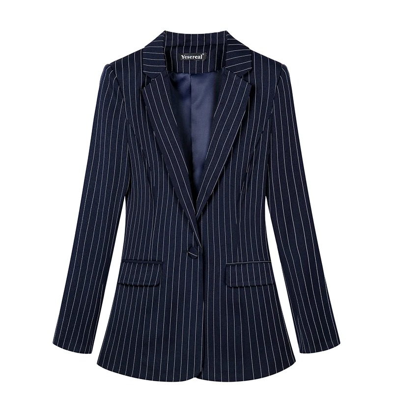 

Vertical striped small suit plus size professional coat spring and autumn clothing was thin Korean Long sleeve Blazers jacket