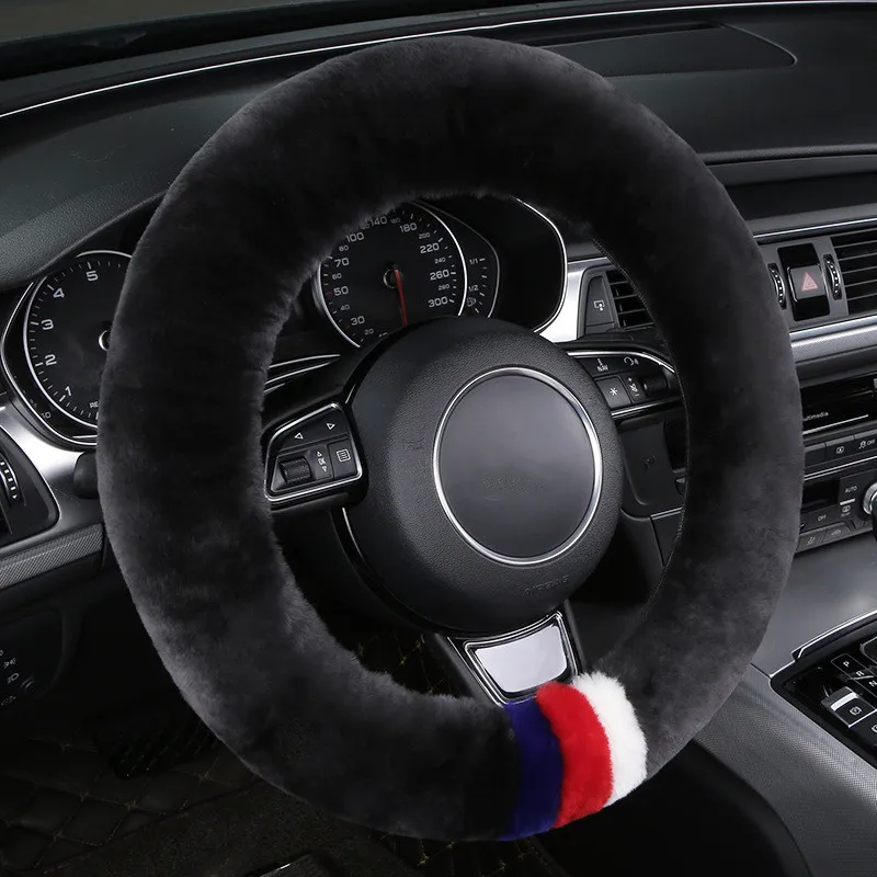 Fluffy Plush Steering Wheel Cover Pure wool Fur Furry Car Steering Covers Universal 38cm For Women Girl