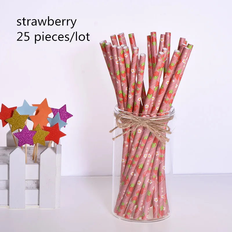 strawberry 25 шт торт Топпер бумажные соломинки с фламинго для дня рождения украшения дети взрослые выпускные поставки одноразовые Коктейльные трубочки - Цвет: strawberry