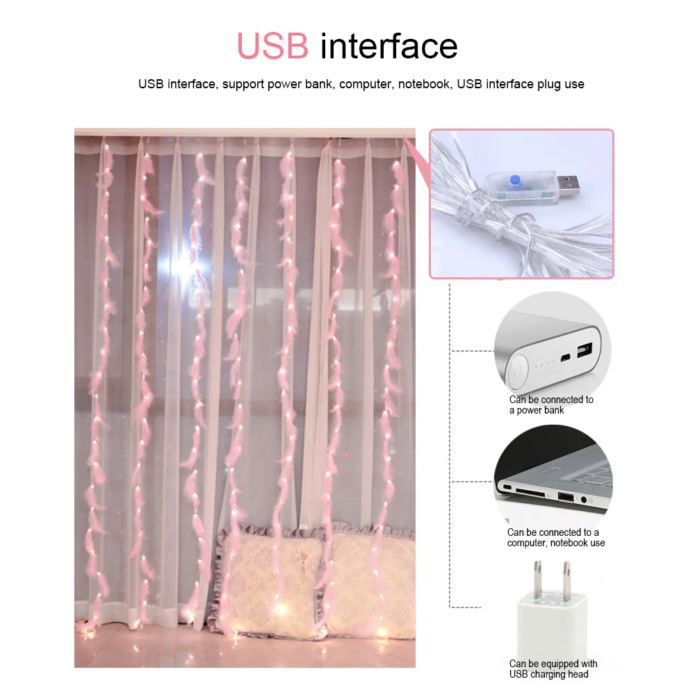 Перьевая гирлянда светильник s украшение сказочный пульт дистанционного