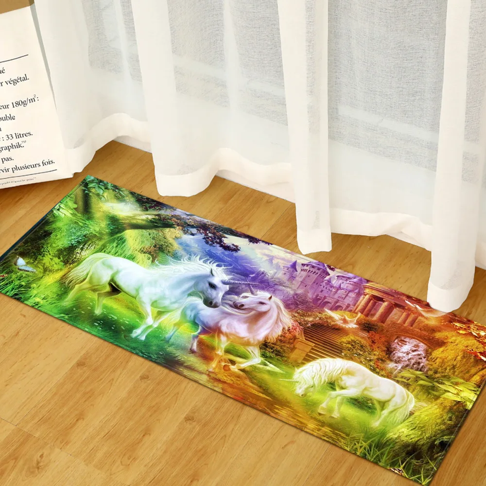 

Kitchen Mat Bedroom Bedside Hallway Children Carpet 3D Unicorn Print Home Bathroom Floor Entrance Doormat Antiskid Washable Rug