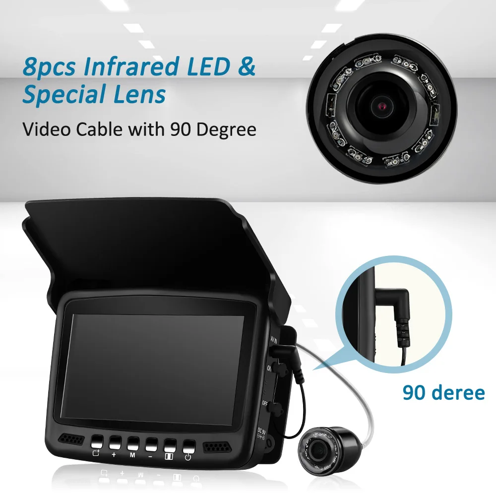 Eyoyo EF43A 20M 1000TVL Fish Finder Underwater Ice Fishing Camera 4.3&quot LCD Monitor 8PCS LED Night Vision For | Спорт и