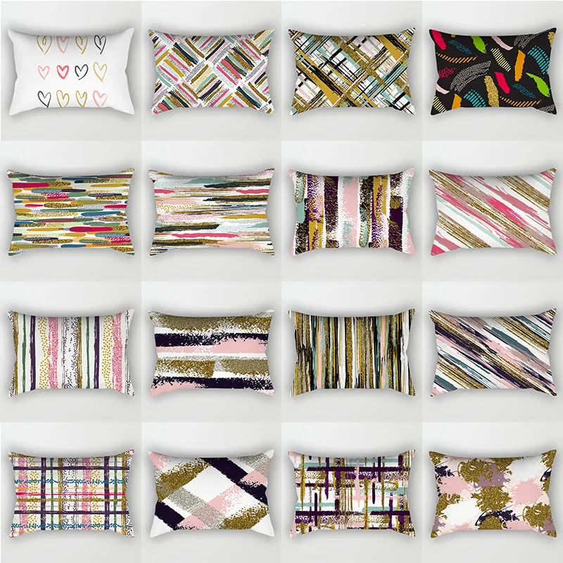 

Nordic Abstract Color Line Geometric 30cmx50cm Polyester Waist Pillow Decorative Pillows Cover for Sofa Car Home Decore