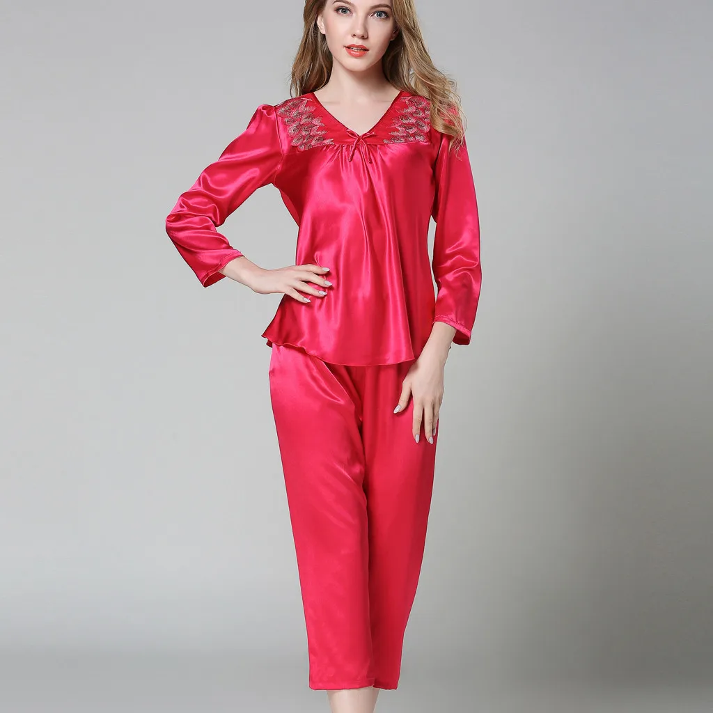 Пижамный комплект с длинными рукавами и брюками Женская атласная пижама Siik