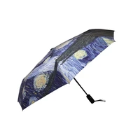 3 folding windproof van gogh oil painting umbrella outdoor women sun protection umbrella for women girl