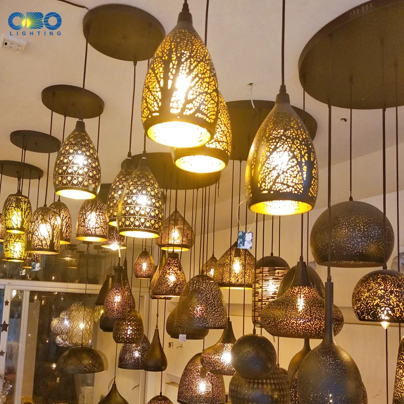 Винтажный подвесной светильник черный железный травление абажур бар чайный