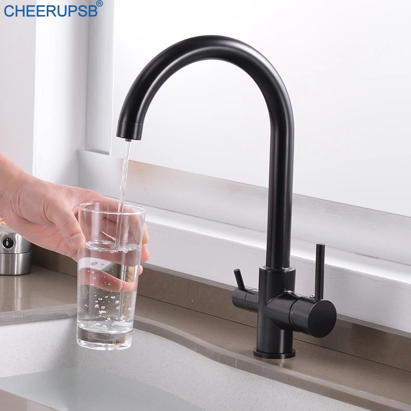 Кухня Раковина фильтрованный кран Три способа воды фильтр смеситель для горячей