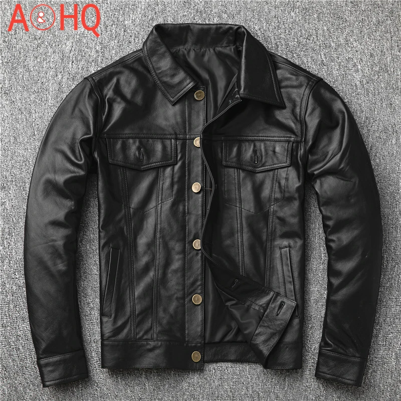 

Quality Men Cowhide Genuine Leather Coat Plus Size 4XL Motorcycle Jacket 2021 Clothing Slim Black Cowskin Real Leather Jackets