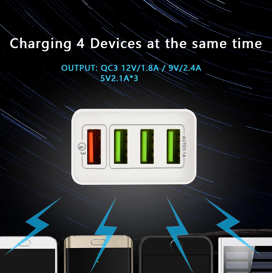 Зарядное устройство USB 4 порта Quick Charge 3,0 для Samsung iPhone XiaoMi настенный мобильный телефон Универсальный адаптер Быстрая зарядка 4,0 CinkeyPro
