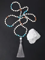 oaiite 108 mala beads natural howlite stone necklace for women men white blue turquoise beads necklace meditation prayer jewelry