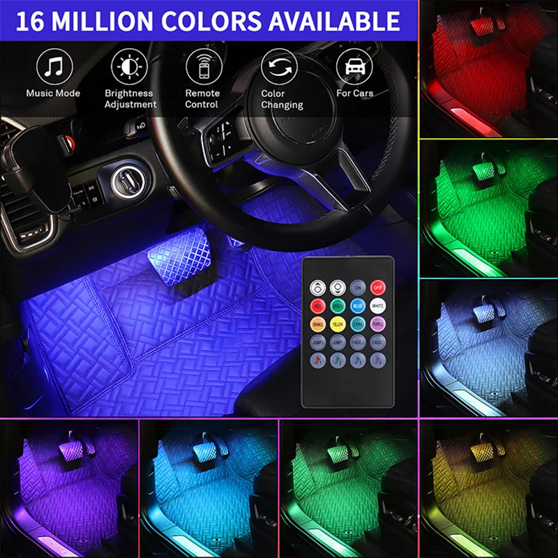 

4X Car Interior Decoration Light Strip LED RGB Atmosphere Lights Neon With USB APP Music Control Car Foot Lamp Ambient Llight
