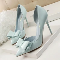 fashion delicate sweet bowknot high heel shoes side hollow pointed women pumps pointed toe 10 5cm thin dress shoes