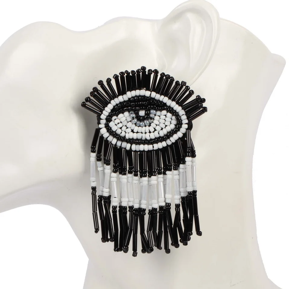 Женские длинные серьги-подвески Florosy крупные богемные ручной работы с бисером и