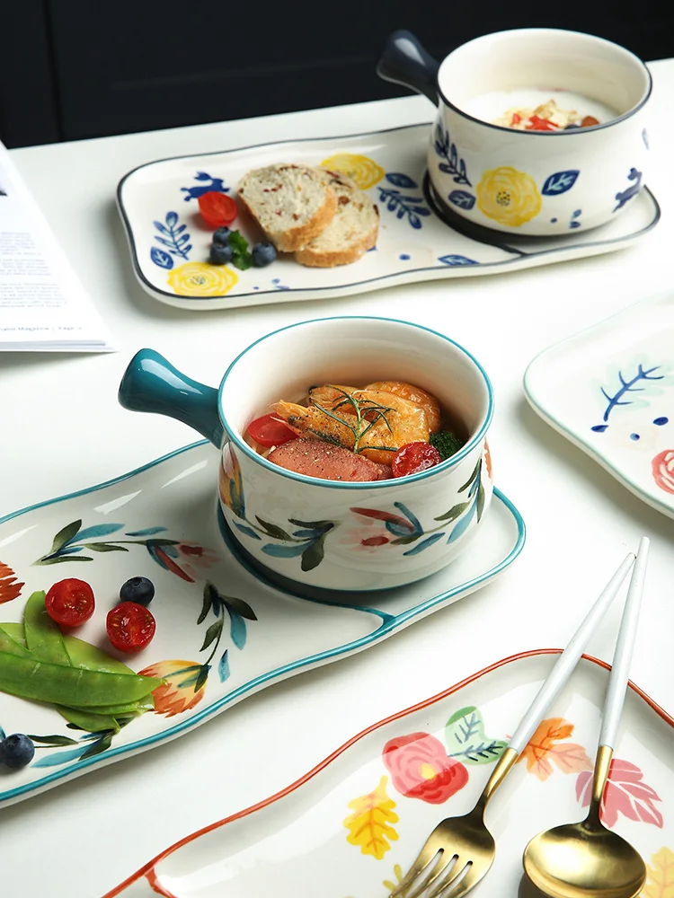 

Набор посуды для завтрака, маленькая, свежая, креативная, чистая, красная, для одного человека, овсяная, десертная миска, Детская миска для за...