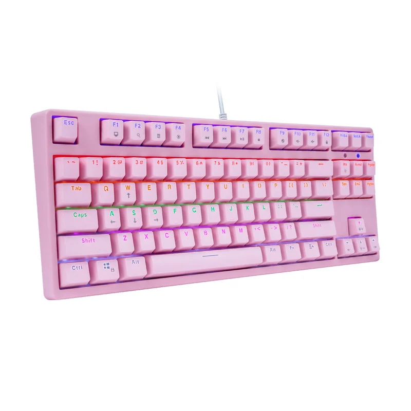 

HUO JI BT-815 Mechanical Gaming Keyboard Multicolor LED Backlit USB Wired with Red Switches 87 Keys No Conflict Pink