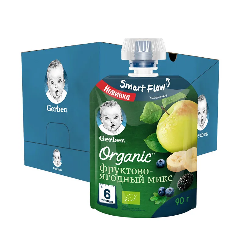 Gerber Organic фруктовое пюре Фруктово-ягодный микс с 6мес 90г пауч |