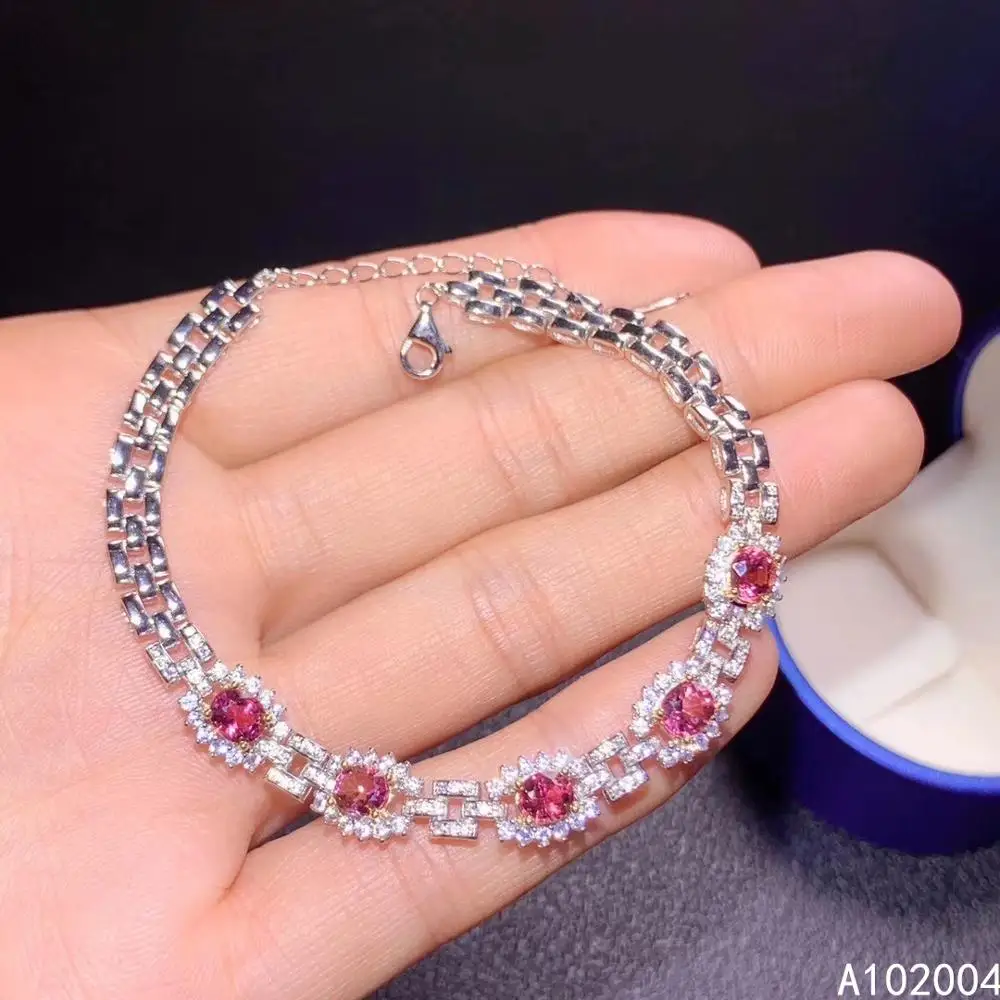 

KJJEAXCMY Fine Jewelry 925 Sterling Silver inlaid pink tourmaline women hand bracelet luxury support detection