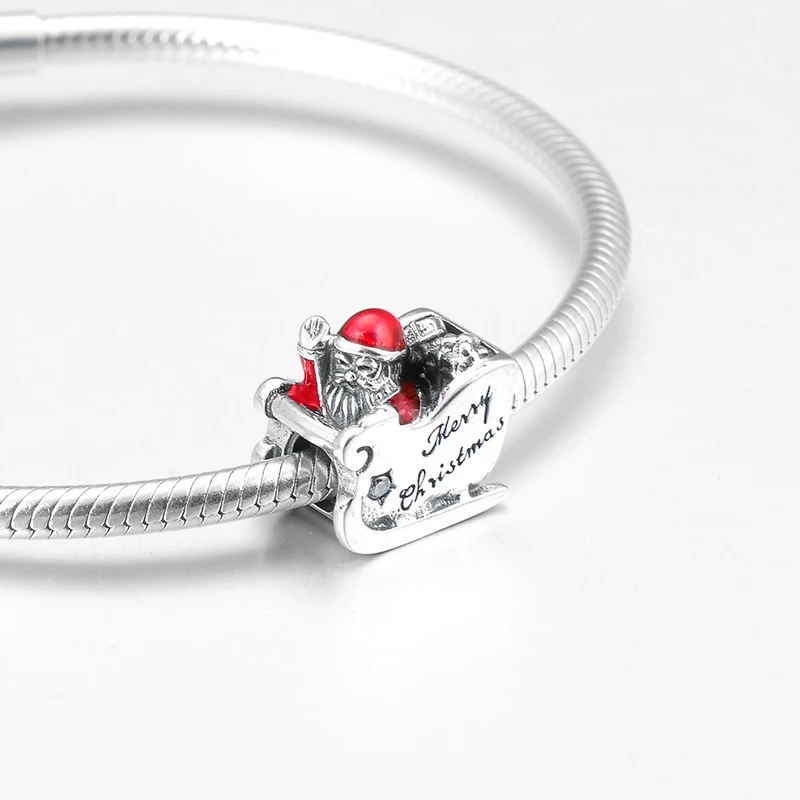 Merry Christmas Santa Claus 925 Sterling Silver red enamel fine Beads Fit Original European Charm Bracelet Jewelry making | Украшения и