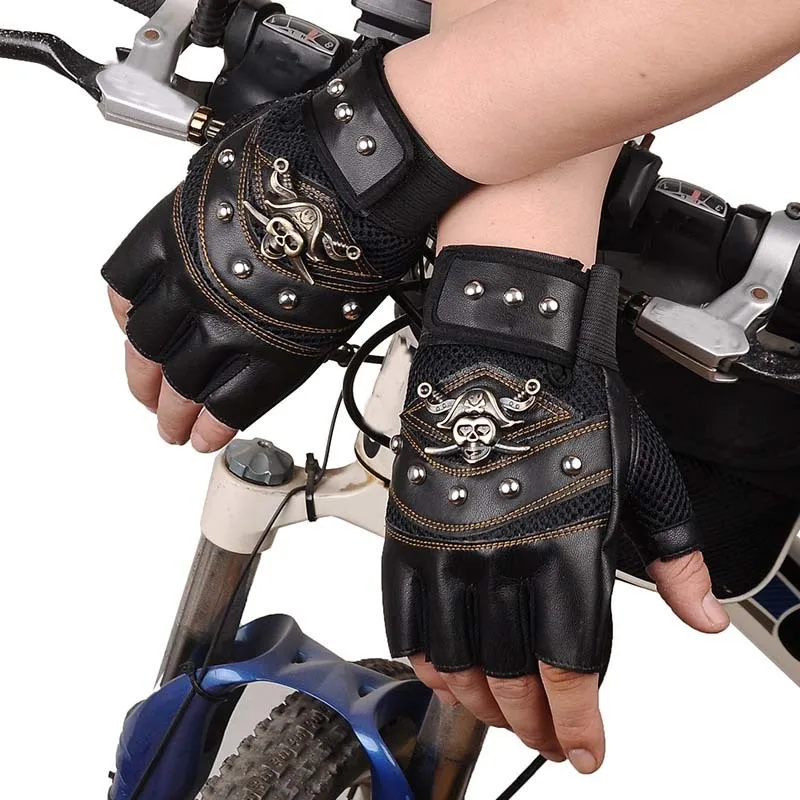 

Men's Breathable Non-Slip Half Finger Cycling Anti Slip Wearable Glove Personalized Skull Decoration Outdoor Bicycle Gloves