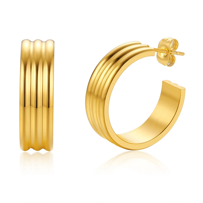 

New Medium Women Gold Hoop Earrings Stainless Steel Party Bohe Charm Earrings