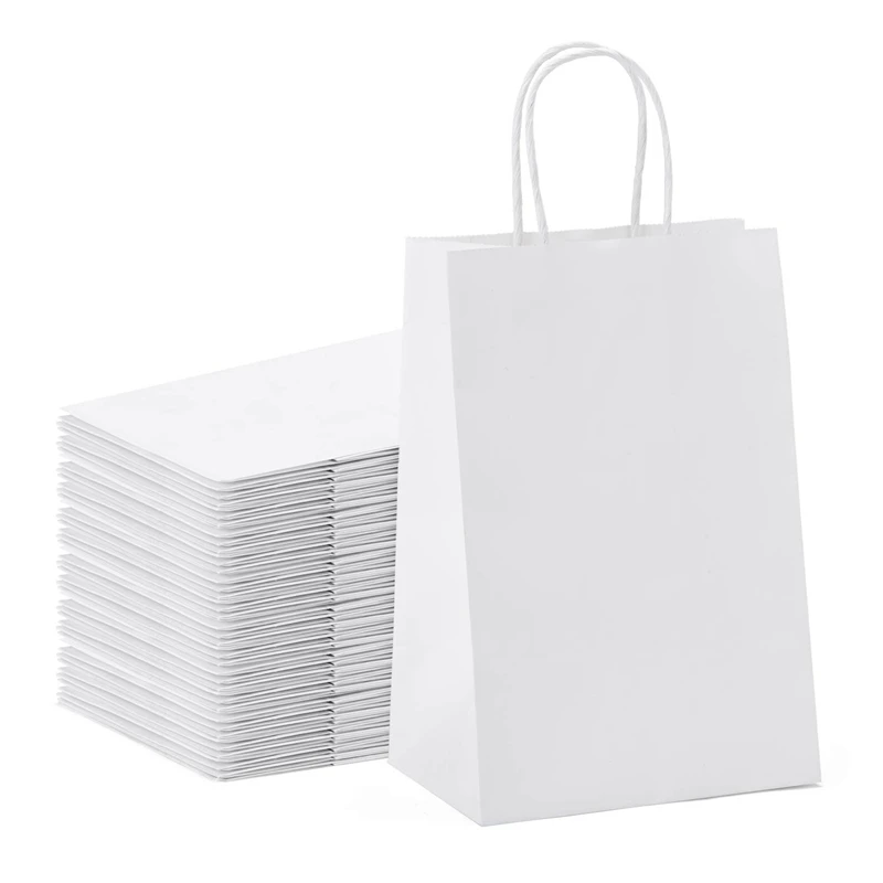

Kraft Paper Bags 25Pcs 5.9X3.14X8.2 Inches Small Paper Gift Bags White Paper Bags With Handles Paper Shopping Bags Party Bags Re