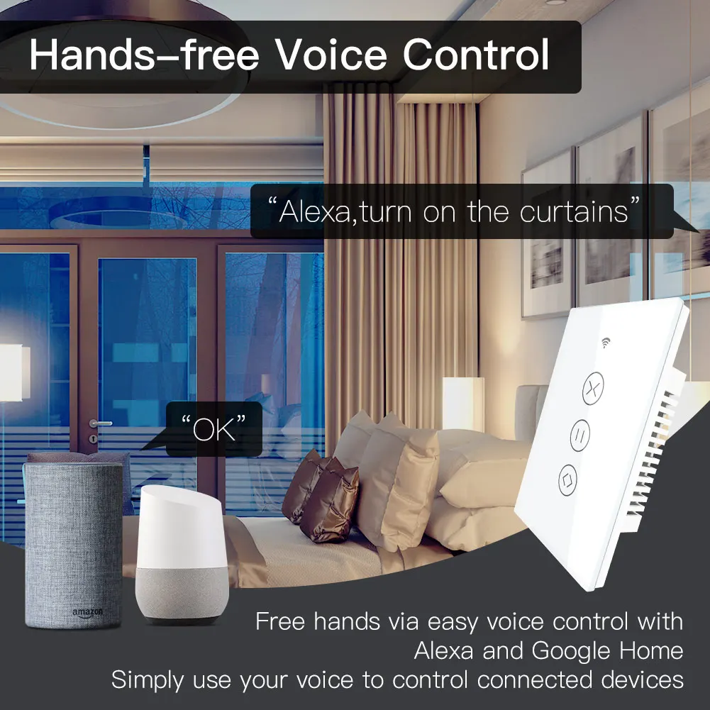US EU WiFi RF433 Smart Touch Curtain Roller Blinds Motor Switch Tuya Life App Remote Control Works with Alexa Google Home | Обустройство