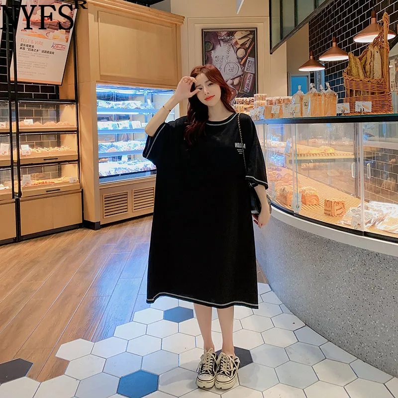 

NYFS 2021 Korean New Loose Woman Dress Vestidos Robe Elbise Fashion Fat mm Pure cotton Simple printing Summer Dress