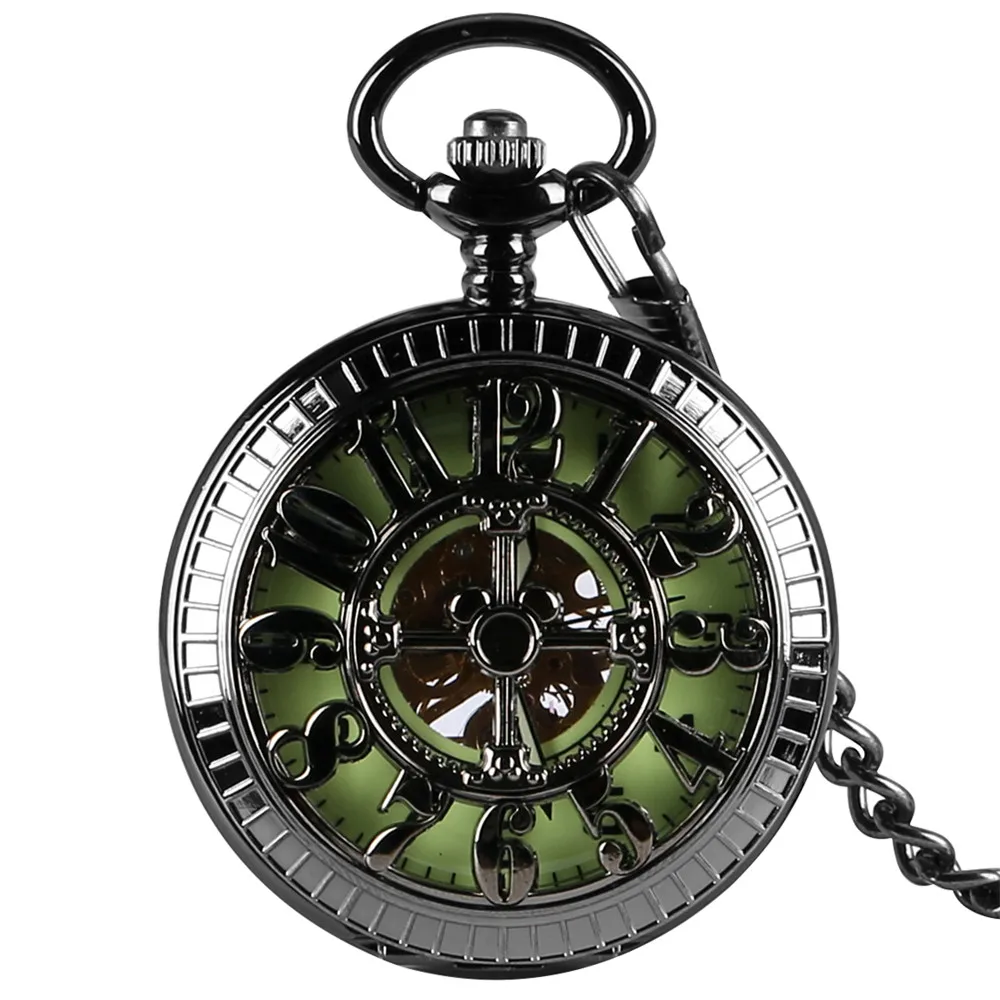 Arabic Numerals Skeleton Mechanical Hand Winding Pocket Watch Luminous Dial Display Antique Manual Mechanism Pocket Timepiece