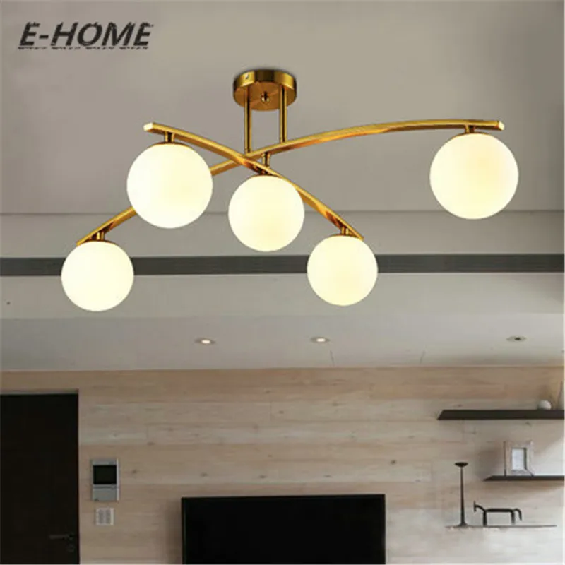 

Post-modern metal plating gold-white frosted glass model room ceiling lamp designer lighting