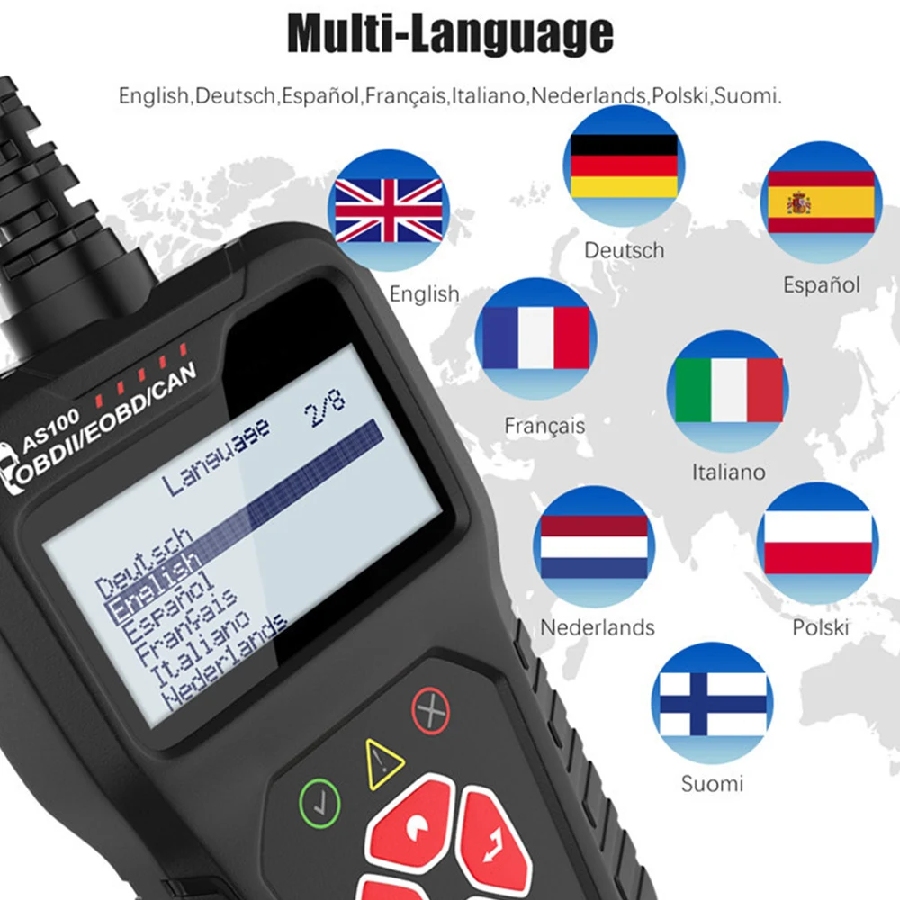 Диагностический Автомобильный сканер AS100 OBD2 многоязычный для считывания кодов